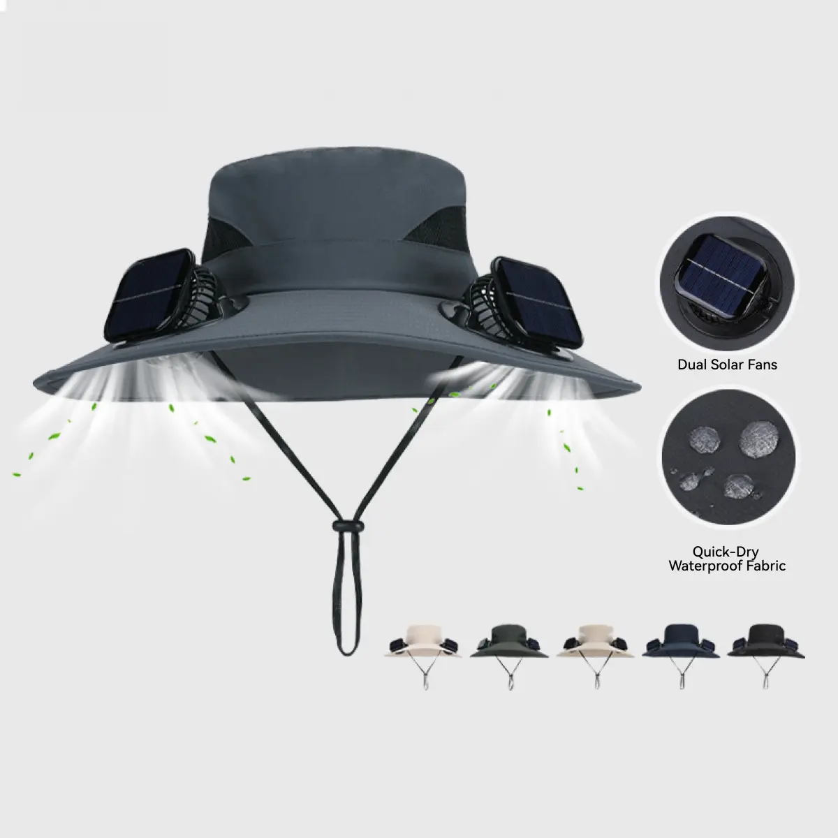 Protective Sun Hat Wide-Brimmed,With Built-In Dual Power Supply Solar Fans Outdoor Fishing Hat, Lightweight Perfect For Summer Travelers, The Beach, Camping, Outdoor Activities, Men's Bucket Hat adjustable unisex hiking