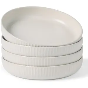 Starlight Large pasta bowls set of 4, Serving Bowls for Pasta, Salad, Dinner, Oatmeal. Microwave Safe-36 oz, 8.46inch, Matte white