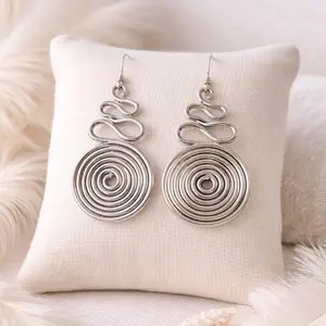 Handmade Silver Aluminum Spiral Dangle Earrings – Lightweight Statement Wire Jewelry