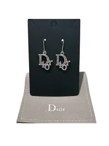 Pre-owned Christian Dior Silver Hanging Earrings with Pink Rhinestones and Dustbag