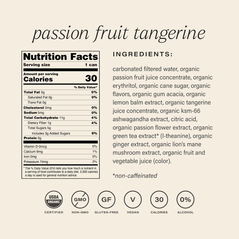 hiyo non-alcoholic functional seltzers - passion fruit tangerine - organic social tonics (12-pack)