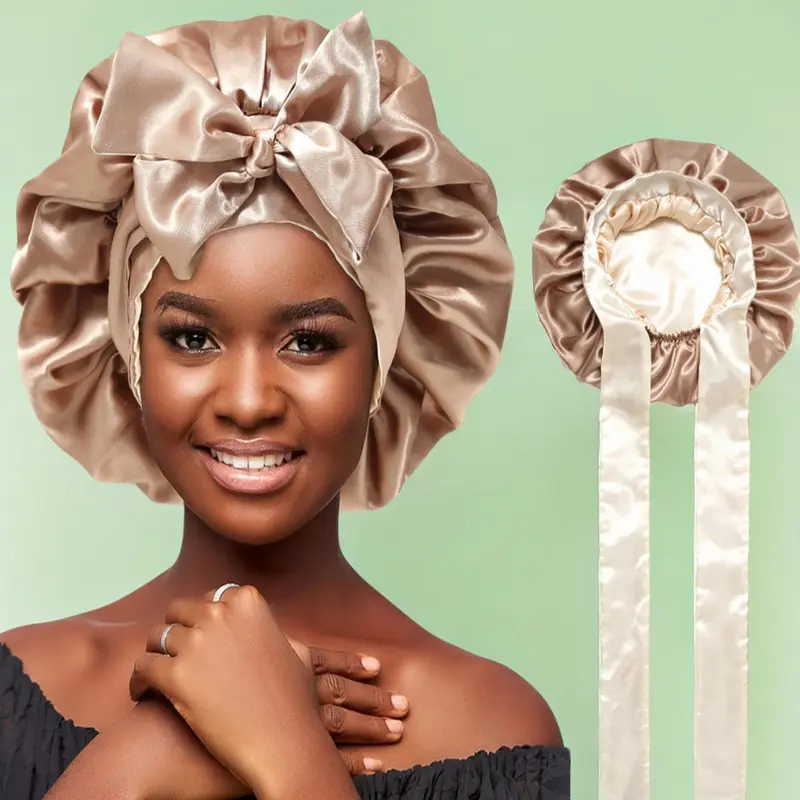 Pleated Design Lace Up Front Satin Headband Hats, Solid Wide Band Hair Bonnets for Sleeping, 2024 Summer New Sleeping Bonnet for Women for Back To School, Valentine's Day, Gift