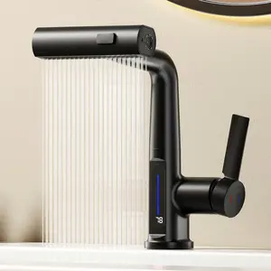 1 Hole Bathroom Sink Faucet with Temperature Display - Rotatable Pull Out Sprayer, 360°Swivel Pull Down Faucet & 3 Spray Modes