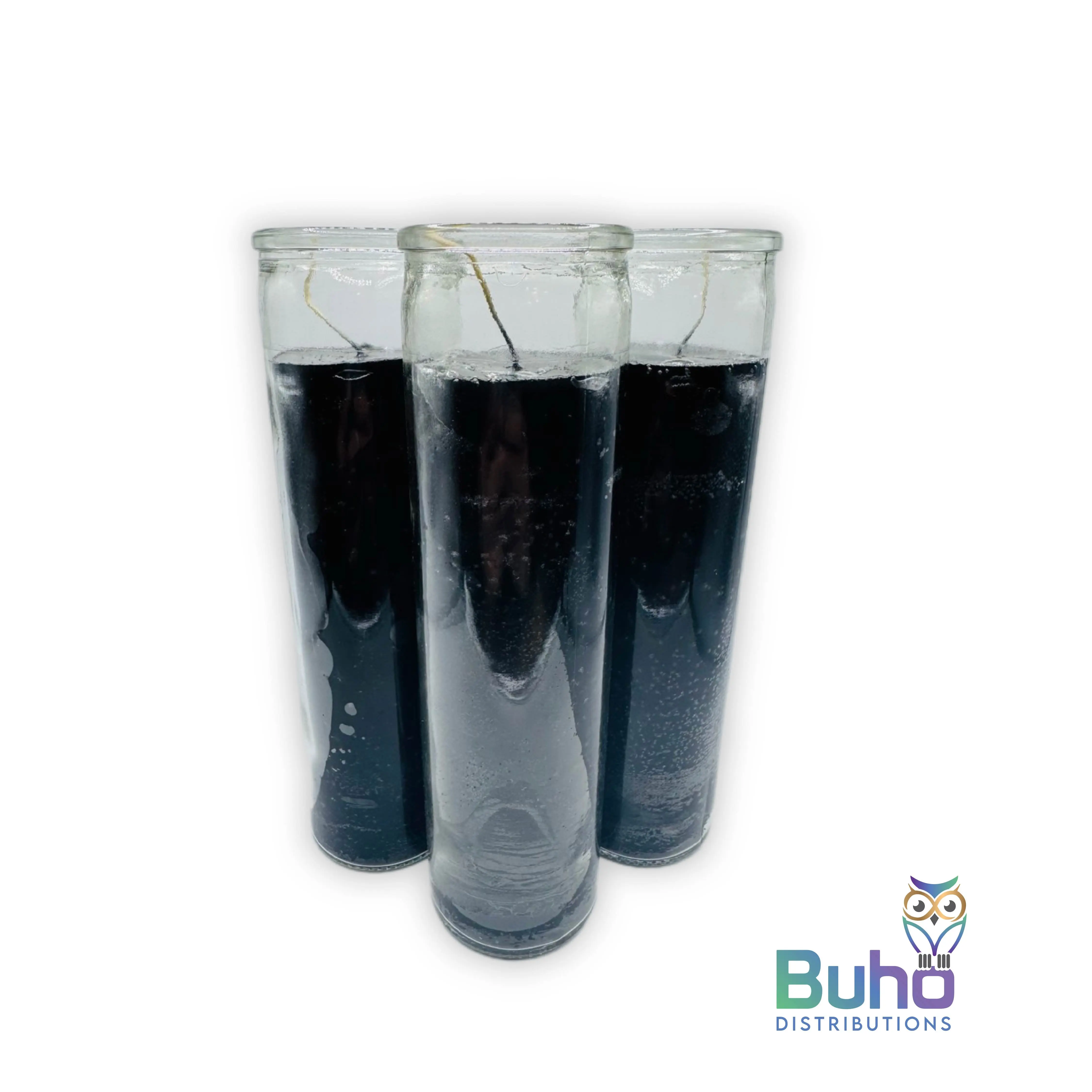 Candle Plain 8" Black| Negro Plain| Set of 3 Religious 8” Candles | Búho Distribution