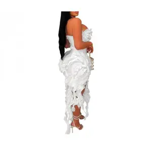 Women's Ruffled Strapless Plus Size Dress Chic Elegant Formal Black Elastic Womenswear for Birthday Outfits Can be used with a raincoat