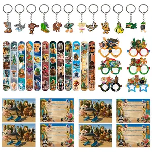 Brainrot Tralalero Tralala Funny Animal Series Birthday Party Gift Decoration Set, includes 12 bracelets, 12 keychains, 12 decorative glasses, 12 invitation cards, perfect to give to guests at the party, the best choice for parties or gatherings