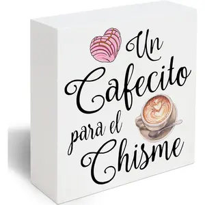 Spanish Coffee Bar Decor  Sign, un Cafecito Para el Chisme Wooden Box Sign Decor, Funny Coffee Kitchen Signs -A15