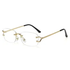 Gold Frame Rimless Glasses - Simple Design with Gold Trim and Black Arms