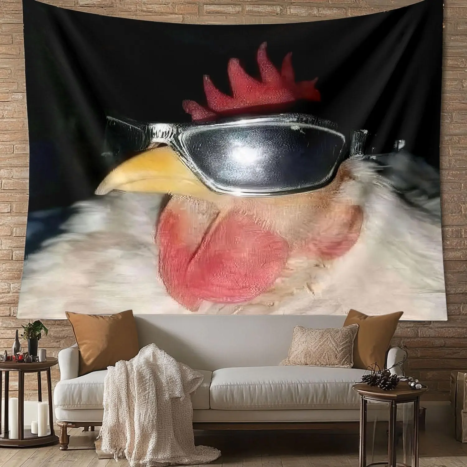 Rooster with Sunglasses Pattern Tapestry, Humorous Rooster Fashion Glasses Tapestry, Funny Tapestry, Fun Party & Home Wall Decor, Perfect for Living Room Or Quirky Room Decor