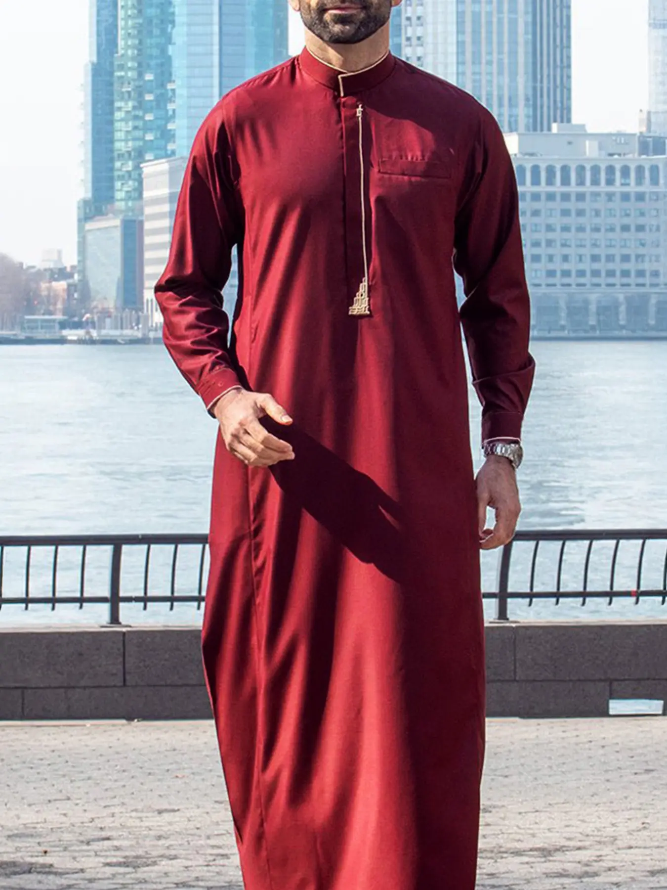 Men's Long Shirt Casual Muslim Robe Thobe, Islamic Thobe, Comfortable, Stylish and Modesty, Perfect for Daily Wear, High-Quality Fabric, Ideal for All Seasons