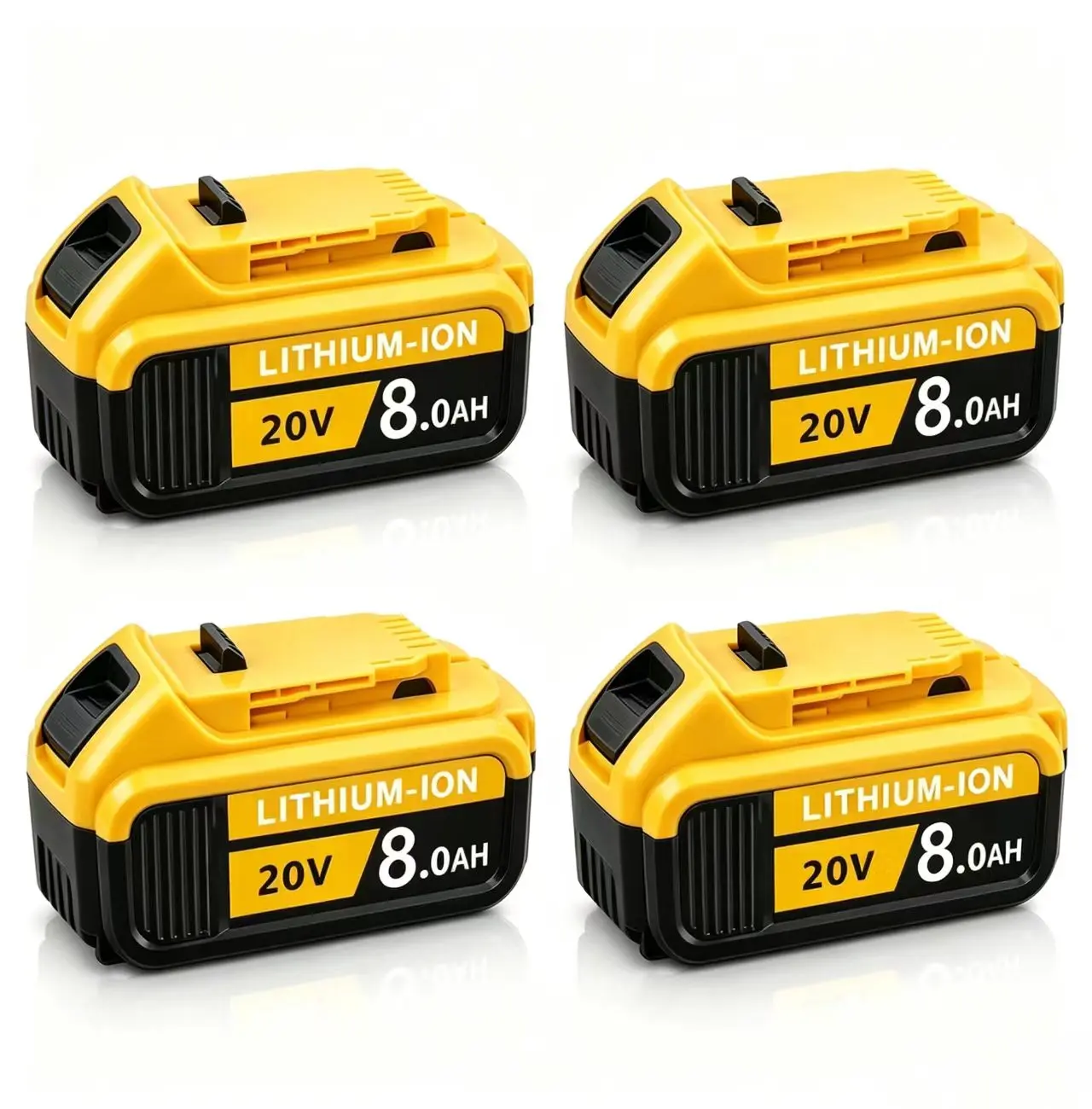 4pack DeWalt cordless power tools replacement batteries,  20V/8Ah  lithium-ion batteries, long-range batteries, compatible with DCB200, DCB203, DCB208 with  power indicator display