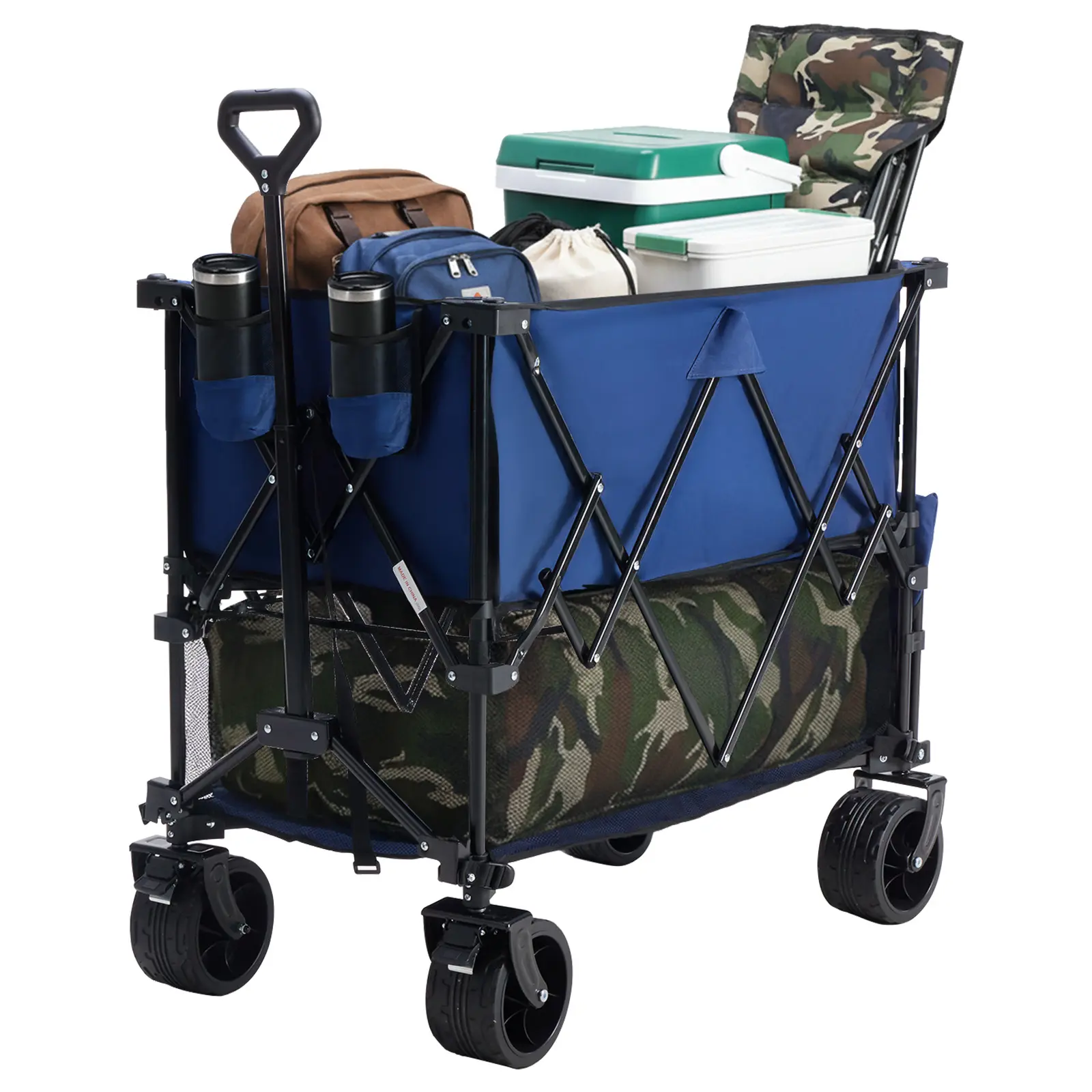 Sweetcrispy 320L Heavy Duty Collapsible Outdoor Double-Decker Wagon - 440 lbs Capacity, Brakes, Flexible Handle, All-Terrain Big Wheels, Compact Pack & Foldable for Grocery, Camping, Collapsible Wagon, Heavy Duty Wagon