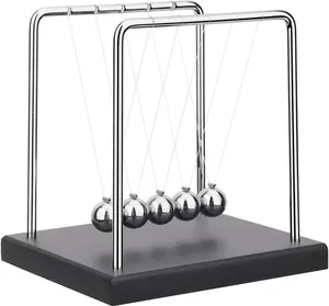 Newton's Cradle Balance Balls 5 Large Beads Desk Toy with Black Wooden Base for Office/Bedroom/Living Room - Engaging Science Toys