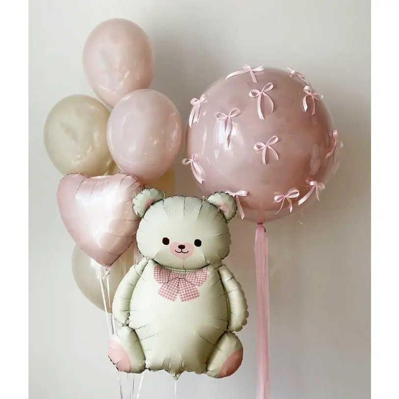 Charming Pastel Balloon Set with Cute White Bear - Ideal for Baby Showers and Birthday Decorations