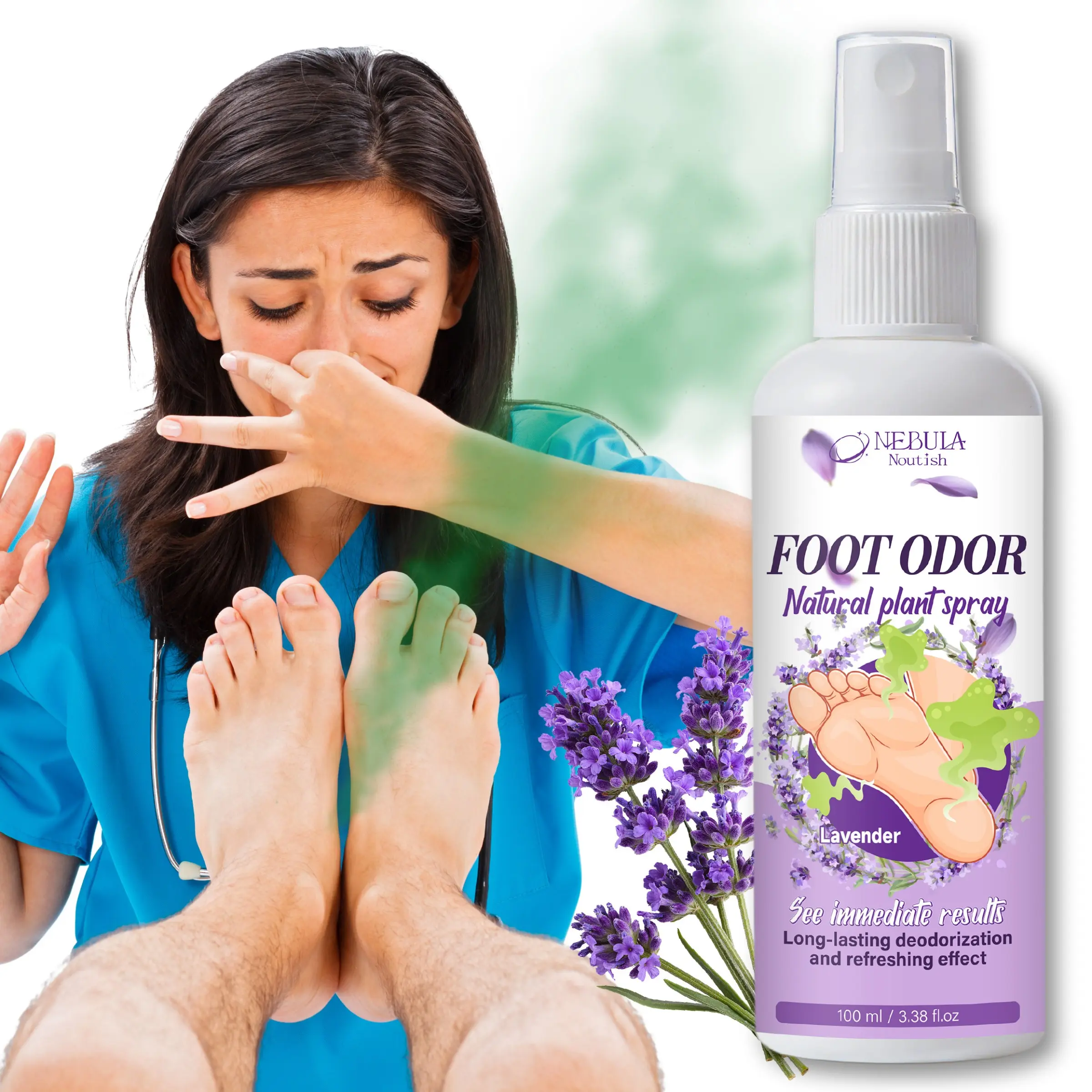 Lavender Plant-Based Foot Deodorant Spray, Odor Control & Antibacterial, Quick-Dry, Shoe & Sock Use, Foot Care Spray, Foot Care Product, Fragrance, Foot Sanitizer Spray