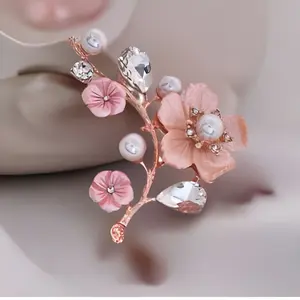 Luxury Soft Pink Cherry Blossom Pearl Wedding Brooch Pin with Elegant Design and High-Quality Finish