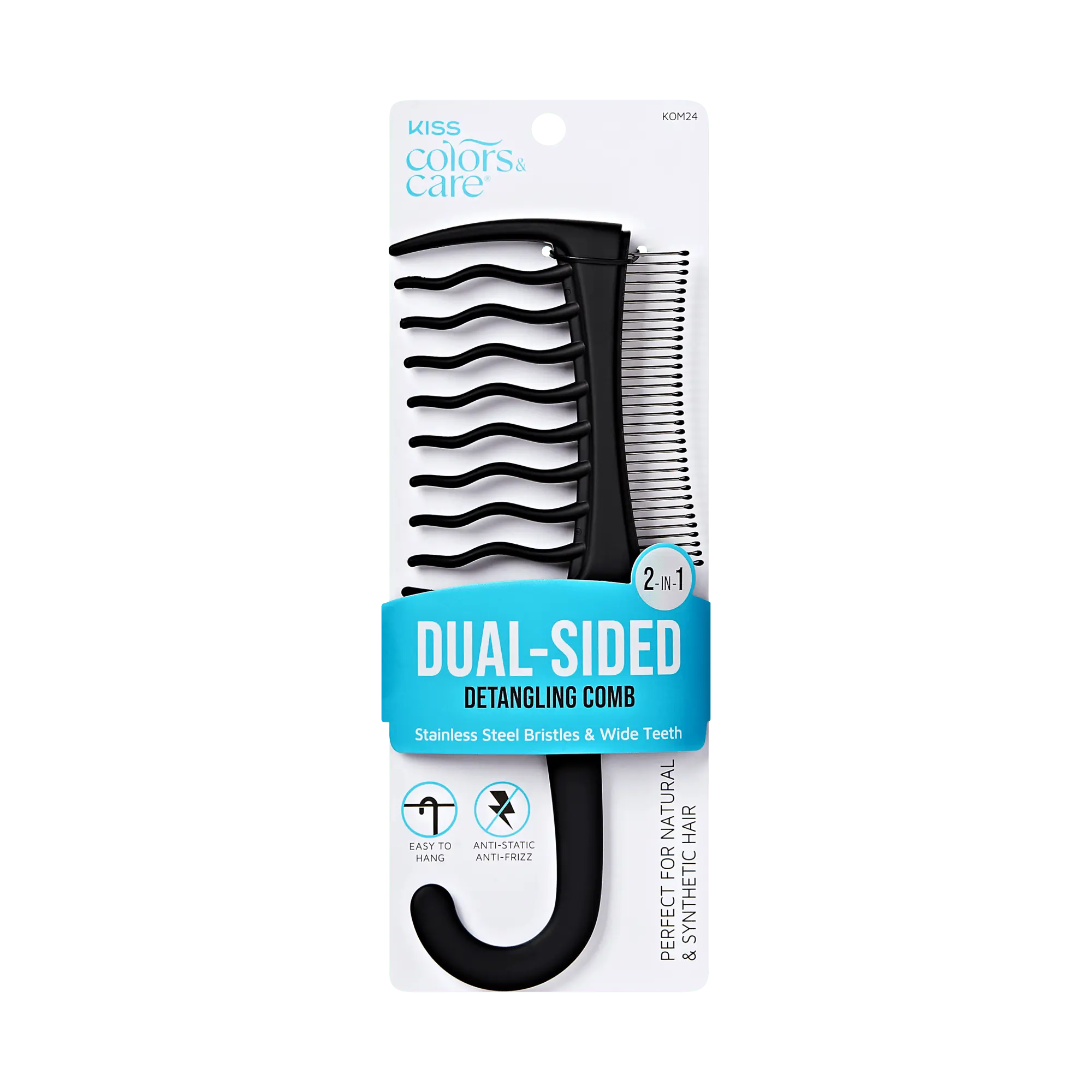 Kiss Colors & Care Dual Sided Detangling Comb | Wide-Tooth Comb, Metal Bristles, Easy Storage Kiss Colors & Care Dual Sided Detangling Comb | Wide-Tooth Comb, Metal Bristles, Easy Storage