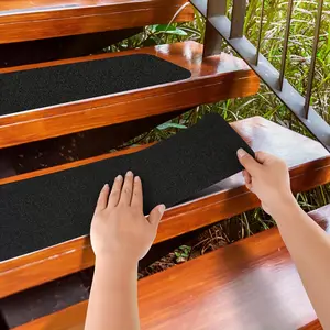 8pcs Non Slip Outdoor Stair Treads, 4x30", Black Pre-Cut 80 Grit Anti Slip Grip Tapes, Non Skid Mats, Non Skid Heavy Duty Traction Adhesive Step Stripes For Staircase, Skateborad And Deck