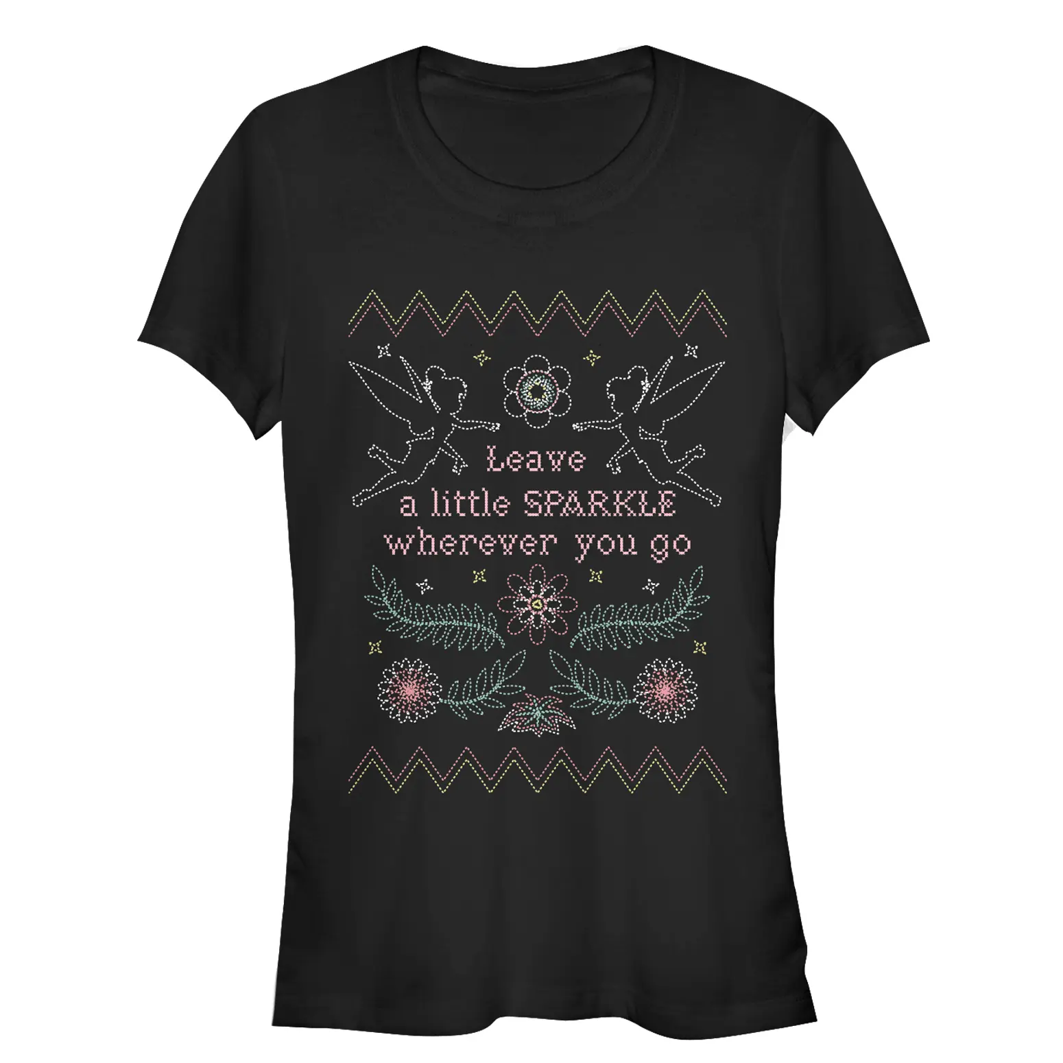 Juniors Womens Peter Pan Tinker Bell Quilt T-Shirt