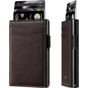 Men's Slim Wallets Pop Up Card Holder RFID Blocking Metal Wallet Minimalist Design Holds Up to 11 Cards