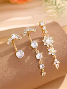 Women's Elegant Flower Design Belly Ring, Belly Button Piercing, Stainless Steel Navel Piercing Jewelry, Body Piercing Jewelry, Cute Fashion Unique Accessory for Party & Daily Wear