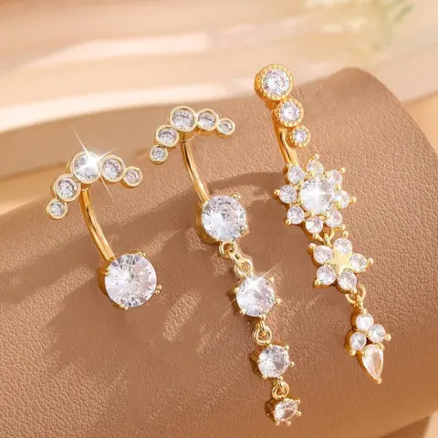 Women's Elegant Flower Design Belly Ring, Belly Button Rings, Belly Button Piercing, Rhinestone Navel Piercing, Stainless Steel Navel Piercing Jewelry, Body Piercing Jewelry, Cute Fashion Unique Accessory for Party & Daily Wear, Body Jewellery