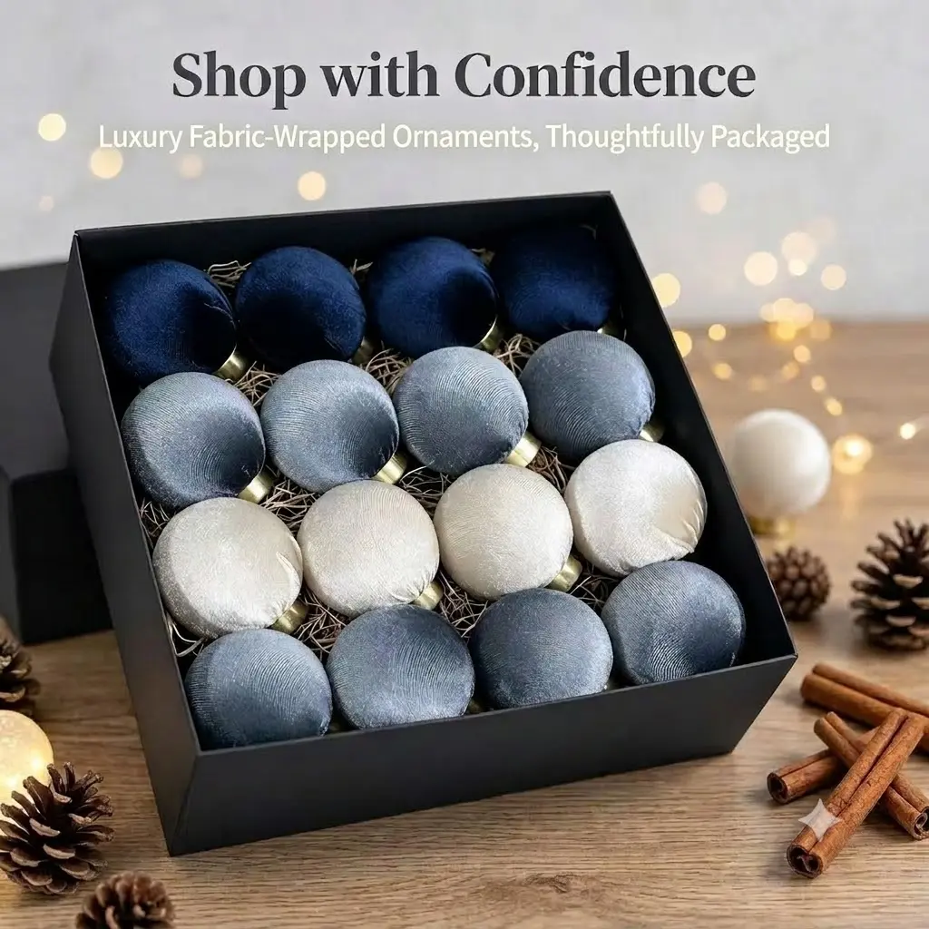 Velvet  Ornaments Balls Set of 16，Luxury Blue White Silver Velvet Xmas Tree Decorations Gift Box sohochic colorful christmas decor tablescape yard family home holiday bulb decoration shatterproof