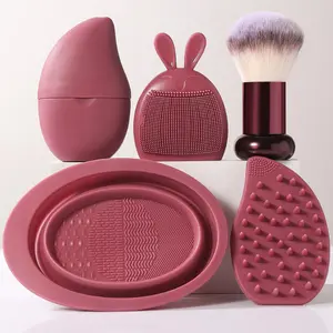 5PCS Beauty & Personal Care Cosmetic Makeup Tool Set - Makeup Brushes, Facial Ice Compress, Soft Silicone Facial Tool, Cleansing Brush Cleaner, Soft Silicone Face & Hair Washer,summervibes