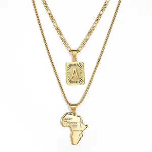 18&22inch Stainless Steel Figaro Box Link Chain Letter Map Pendants Necklace
