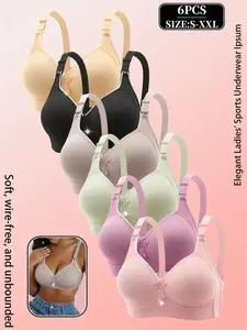 Women's Wireless Push-Up Bra 6-Pack Adjustable Hook & Eye Closure Soft Breathable Medium Support Daily Versatile Lingerie