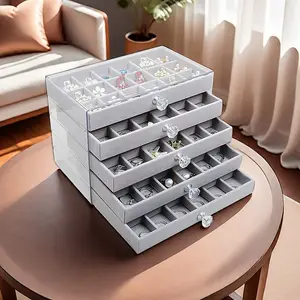 5 Layer Velvet Jewelry Storage Box, 90 Compartments, Transparent Multi-Layer Organizer for Necklaces, Bracelets, Rings, Dustproof, No Assembly Needed, Home Organizers
