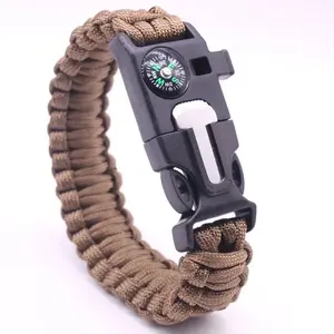 Multi-function Men Women Paracord Outdoor Survival Bracelet 4 in 1 Camping Rescue Emergency Rope Bangles Compass Whistle Knife