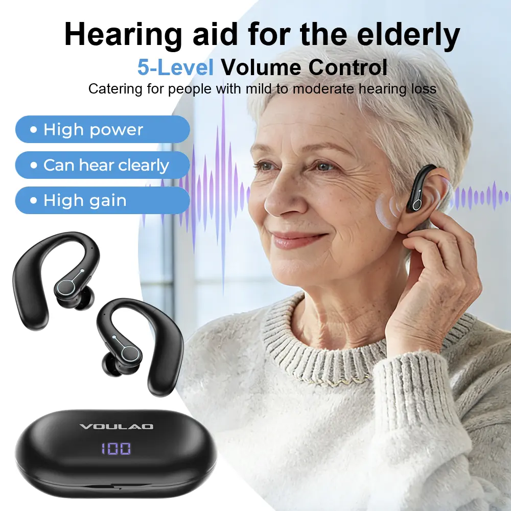 VOULAO Hearing Aids Wireless Earbuds, In Ear Hearing Aids, In Ear Bluetooth Headphones, For Elderly,  With Digital Display Charging Case, Over 48 Hours of Battery Life, compatible with iOS/Android