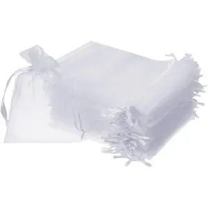 100/200PCS Organza Gift Candy Sheer Bags Mesh Jewelry Pouches Drawstring Bulk for Wedding Party Favors Christmas 3"X4" 4" X 6" 5"X7" (3" X 4"(100PCS), White)