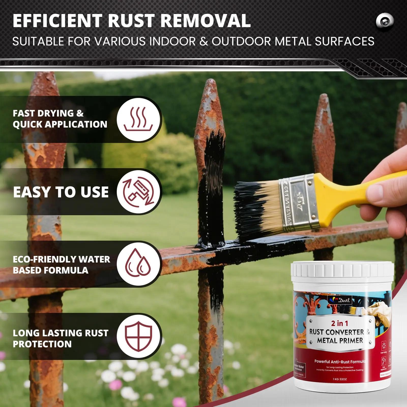 Rust Inhibitot Paint DWIL 2-in-1 Rust Converter & Metal Primer, Water-Based Rust Inhibitor ...