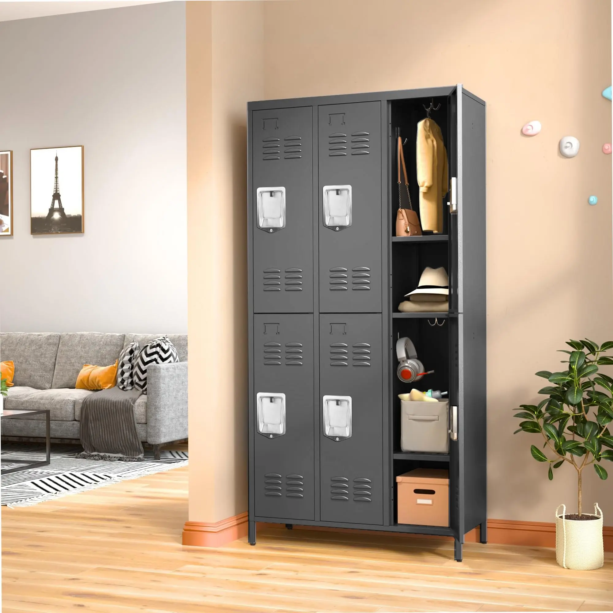 6 Doors Locker Storage Cabinet, Metal Locker for Employees, 72" Tall Lockers for Office School Gym Home, Require Assembly (Black)