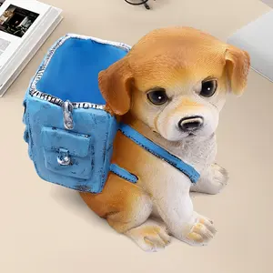 Cute puppy pen holder statue, resin ornament for desk decoration, perfect gift, requires no electricity, suitable for students and young people, office and home.