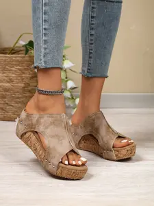 High Heel Square Toe Sandals, Open-Toe, Non-Slip, Beach & Outdoor Activities, Wide Size, Thick Sole, Rubber, Cross Straps, Waterproof, Ralswnay, Stylish