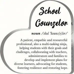 School Counselor Definition, 1 Count Acrylic Heart Shaped Desktop Decoration Signage, Desktop Ornament for Home Office Party Decoration, Gift for Counselors