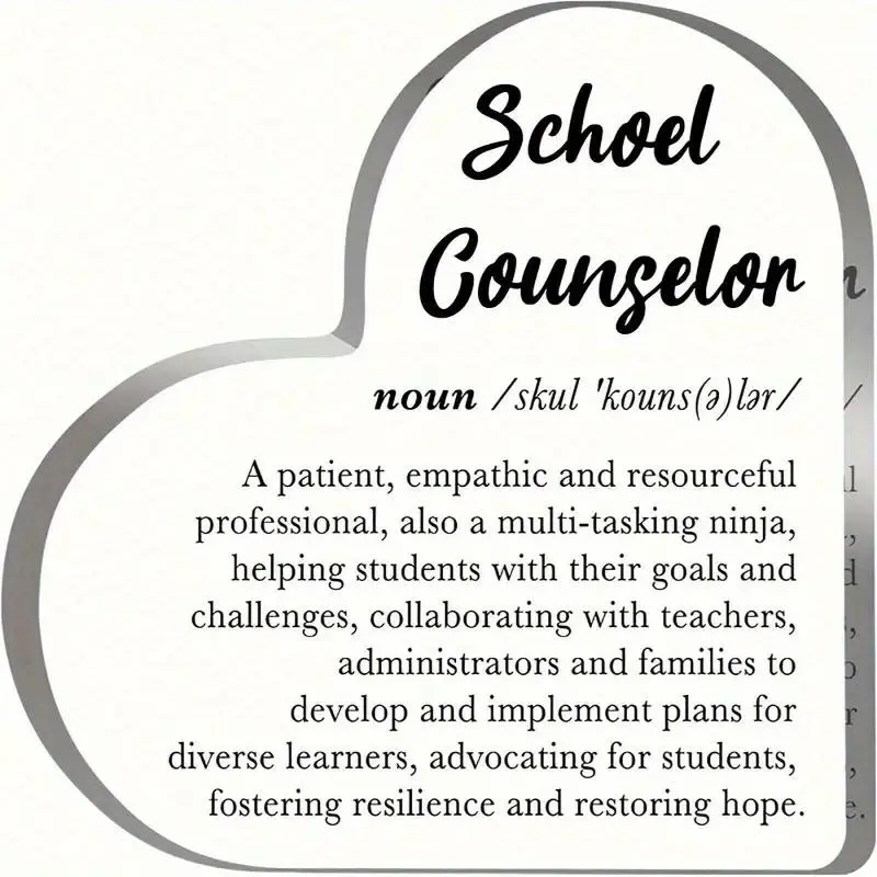 School Counselor Definition, 1 Count Acrylic Heart Shaped Creative Desktop Decoration Signage, Desktop Ornament for Home Office Party Decoration, Gift for Counselors, Acrylic Signage Plaque