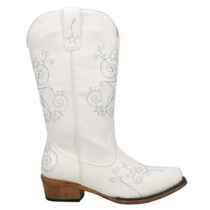 ROPER Womens Aster Embroidered Snip Toe  Casual Boots Mid Calf Low Heel 1-2" - White