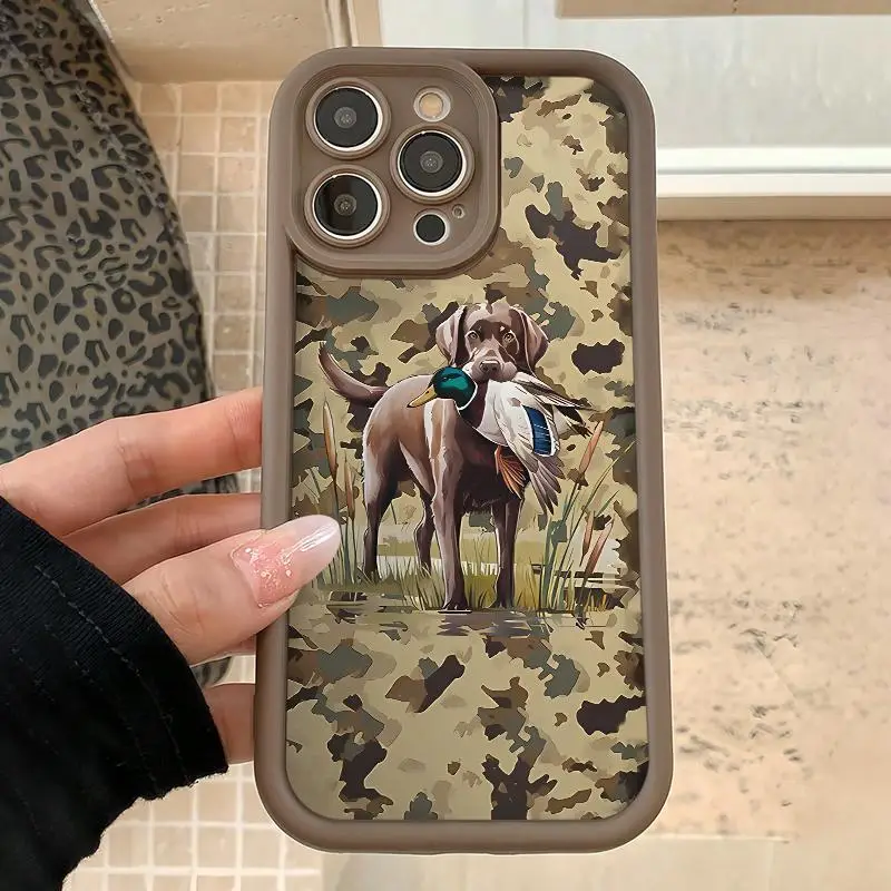 Camo Pattern Dog Pattern Phone Case, Full Body Shockproof Phone Protective Cover, Phone Accessories Compatible with iPhone 11 12 13 14 15 Pro Max, Cas