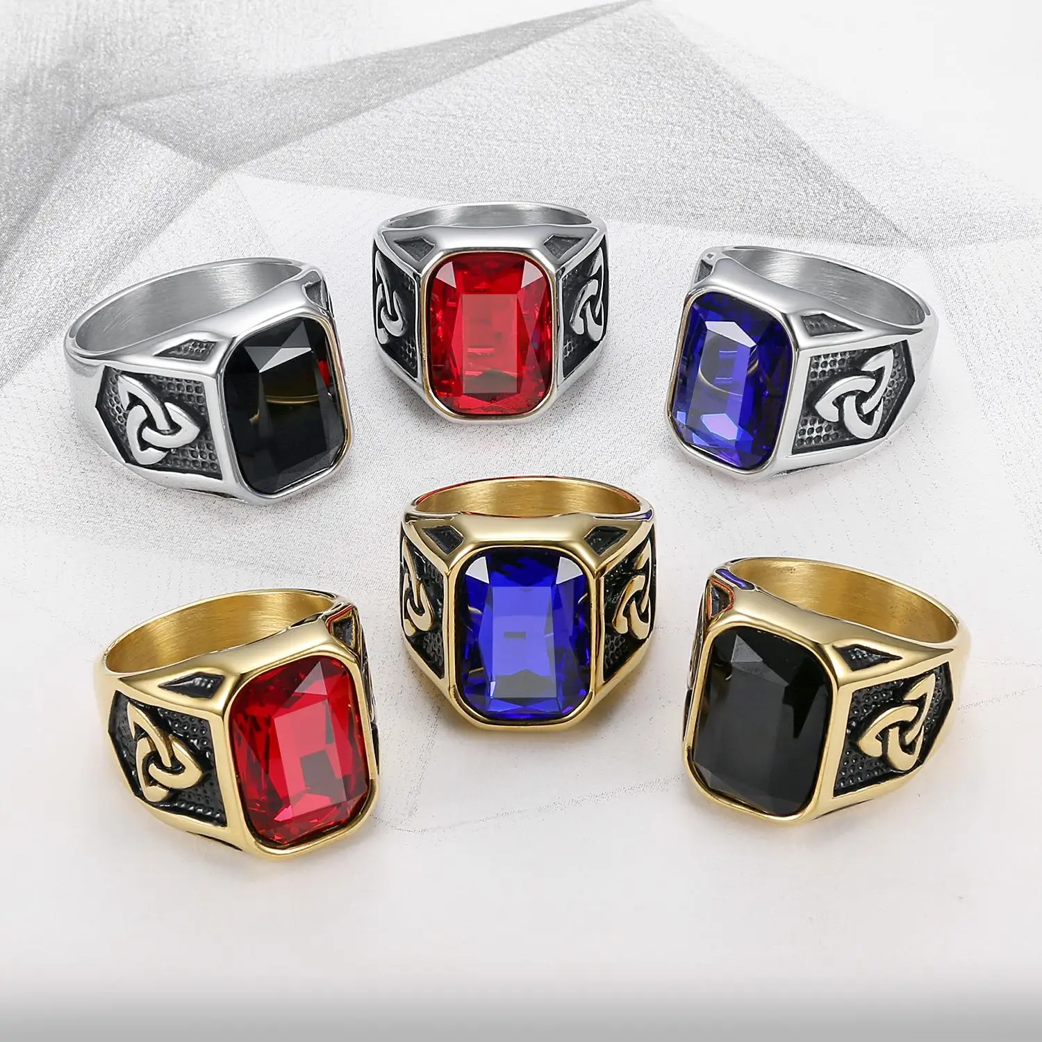 Punk Viking Interlocked Stackable Rings - High-End Euro-American Design, Lightweight Costume Jewelry, Daily Wear Accessory, Family Holiday Gift
