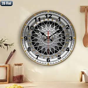 2D flat design. 1 piece set. Car modified wheel hub clock, silent decorative clock, creative clock, suitable for bedroom, living room, and office decoration, 25/30cm (excluding AA batteries), 2D flat version