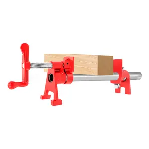 4-Piece Cast Iron Wood Gluing Pipe Clamps for 3/4 Inch Threaded Pipe, Heavy Duty Red Clamp Set with Ergonomic Handle & Spring-Lever Control for Cabinet Making, Woodworking, Carpentry