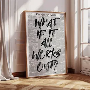 What If It All Works Out Newspaper Print, Retro Trendy Wall Art, Cute Typography Poster, Affirmations Apartment Aesthetic, Printable
