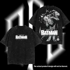 Superstyle The Absolute Knight - The Gotham Guardian Hero Verse DC Comic Edition Double Printed Oversize Lightweight Acid Washed Tee TV Series Graphic Design Top Cotton Streetwear Comic Superheroes T-Shirt Crew Neck Clothes Menswear Womenswear