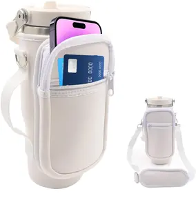 for Stanley Iceflow Flip Straw Tumbler 30 oz, Water Bottle Cup Holder Cover Carrier Sling Bag with Strap, Pouch Pocket for Phone/Accessories, add Handle for Stanley Flip Straw, Neoprene (Cream)