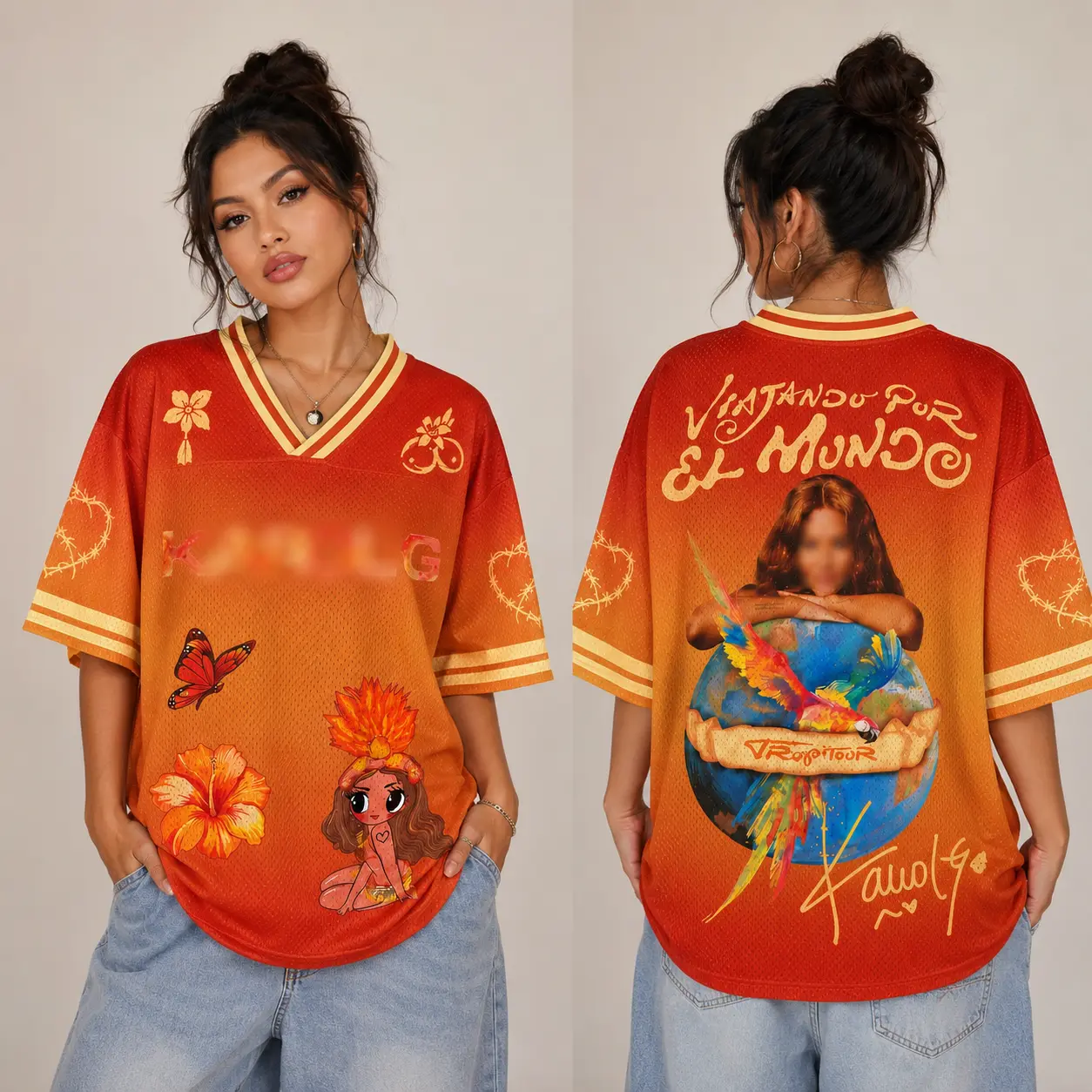 Viajando Por El Mundo World Tour 2026 Short Sleeve Tee, Tropitour T-Shirt, Oversized Mesh Jersey Shirt, Latin Music Concert Fan Gift, Unisex Sports Tee