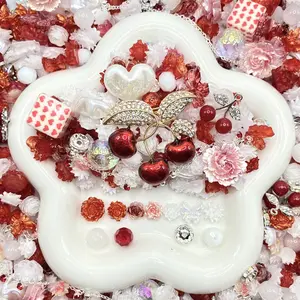 Cherry Ice - Soft Resin Nail Art Charms with Beads – Drillable Floral Resin Decorations for Press-On Nails, Jewelry & DIY Crafts